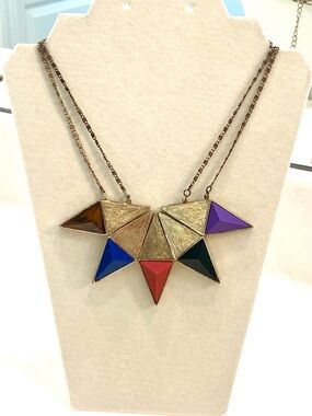 Vintage Gold-Tone Multicolor Triangle Pendant Necklace